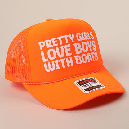Pretty Girls Love Boys With Boats Text Print Mesh Back Cap