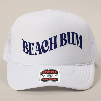 BEACH BUM Text Printed Mesh Back Trucker Hat