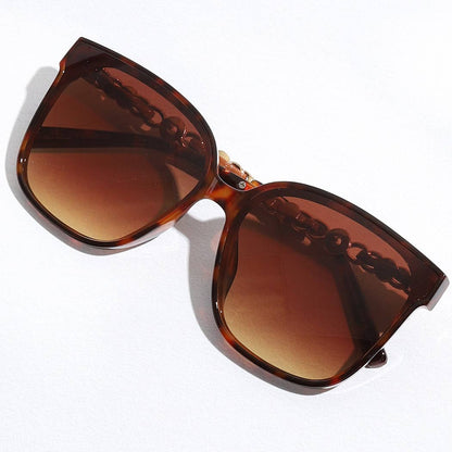 Thin Large Frame Linked Rhinestone Leg Sunglasses
