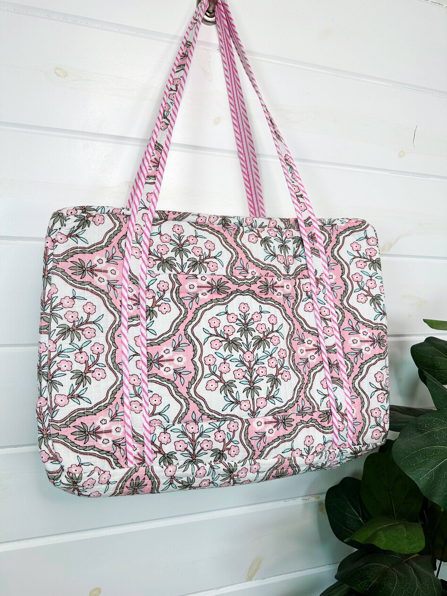 Handmade Quilted Duffle Bag – Pink Petals Print Weekender