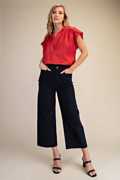 Colette Wide-Leg Scallop Pocket Pants