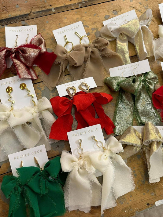 Hand Tied Ribbon Bow Earrings 