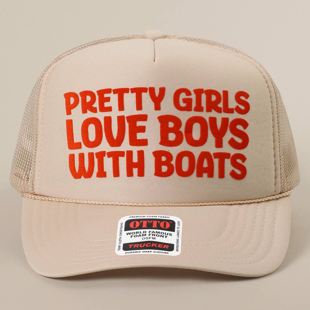 Pretty Girls Love Boys With Boats Text Print Mesh Back Cap