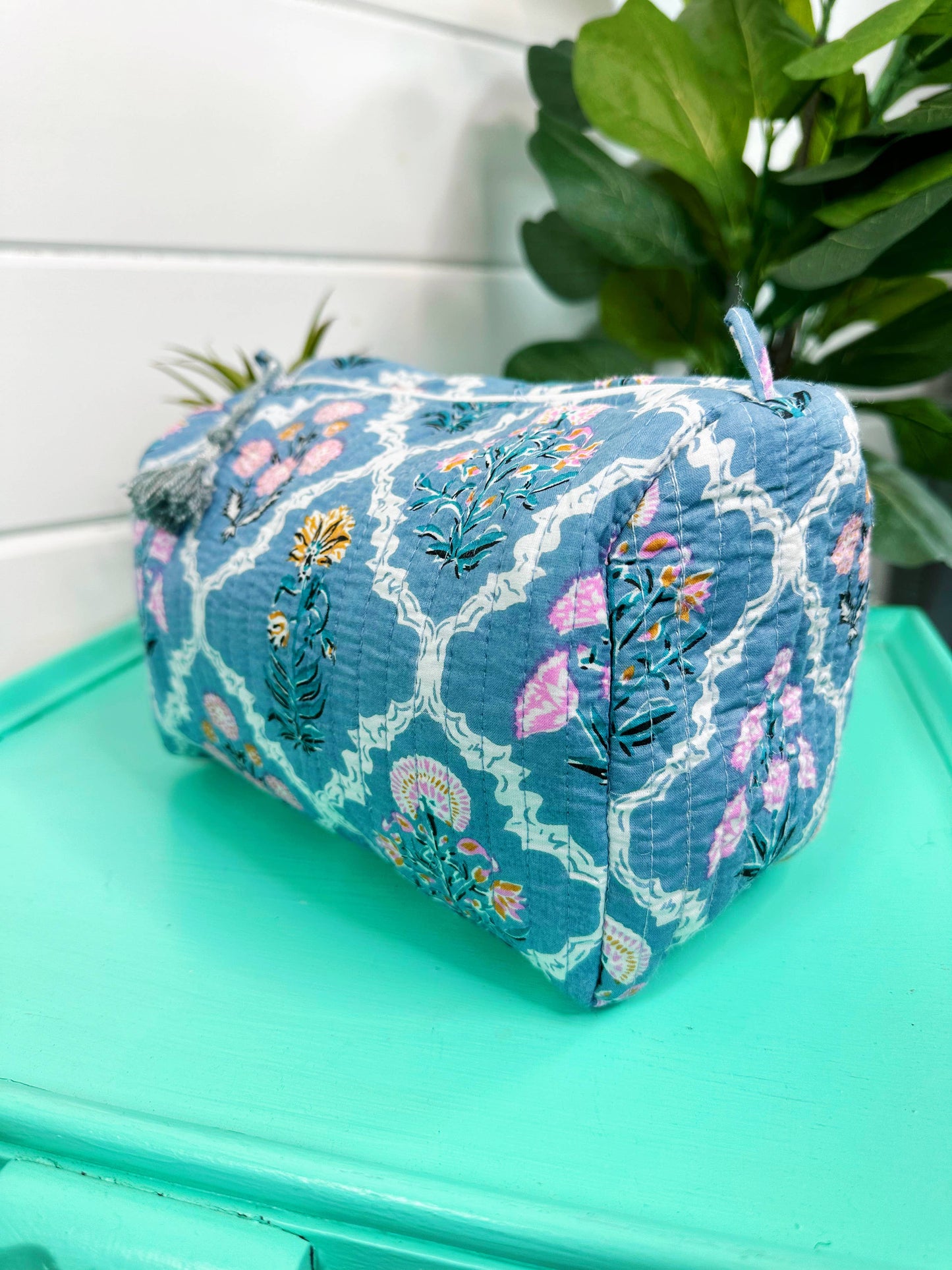 Quilted Makeup Bags | Cosmetics Bag | Blue Wildflowers