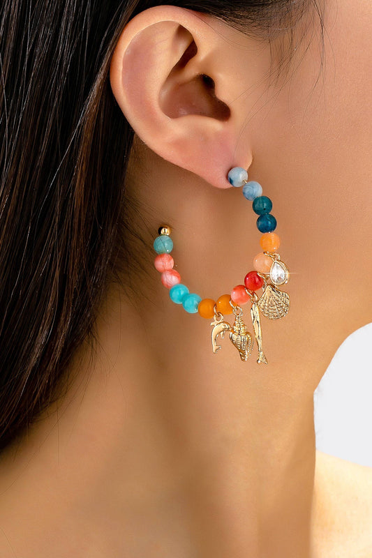 Nautical Multi-Charm Beaded Hoop Earrings | 80E62121