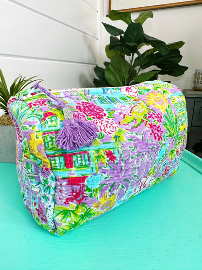 Quilted Cosmetics Makeup Bag - Orange Southern Town Print