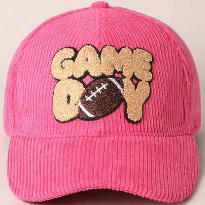 Football Game Day Chenille Patch Corduroy Cap