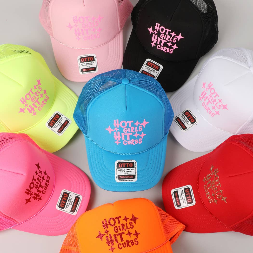 Hot Girls Hit Curbs Glitter Logo Foam Trucker Hat