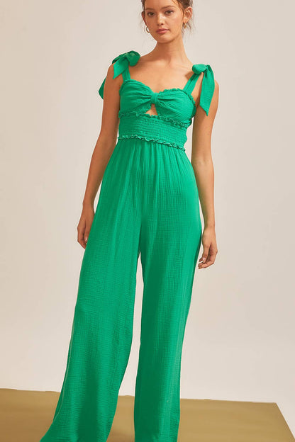 Shoulder Tie Strap Front Tie Knot Jumpsuit