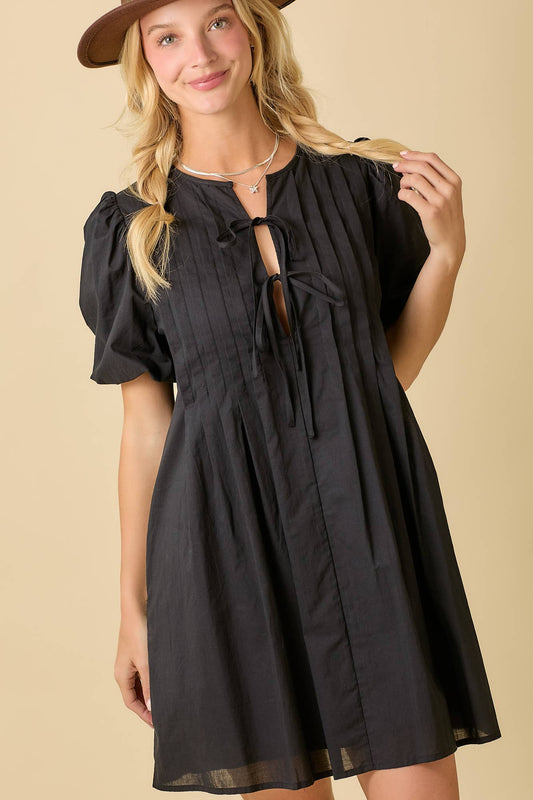 Pin Tuck Detail Bubble Sleeve Summer Mini Dress