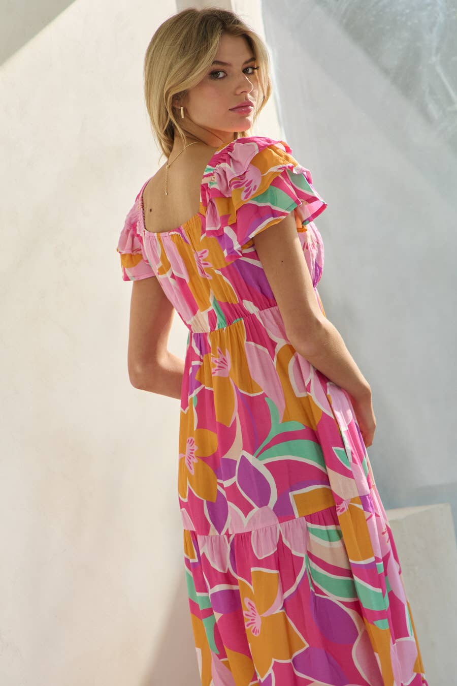 Plus Floral Printed Tired Maxi Dress