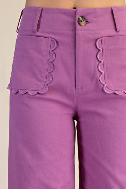 Colette Wide-Leg Scallop Pocket Pants