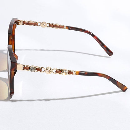 Thin Large Frame Linked Rhinestone Leg Sunglasses