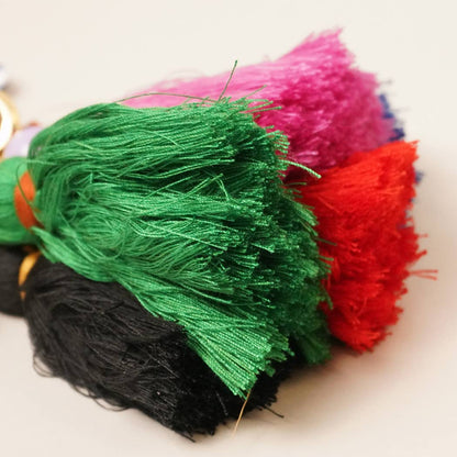 Happy Face Gingham Flower Tassel Keyring Bag Charm