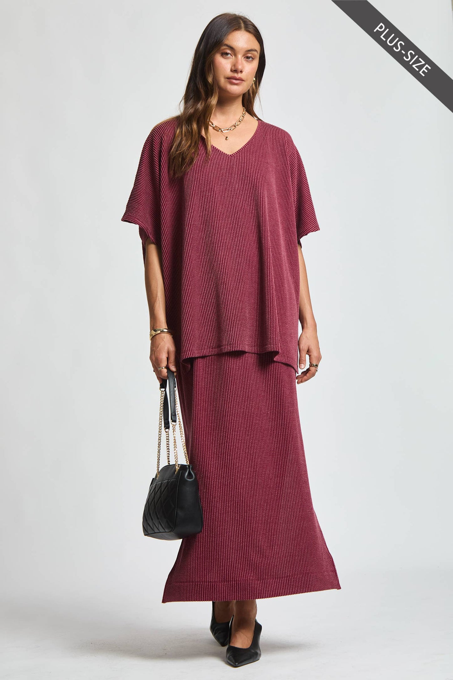PLUS SIZE Flowy Poncho Style Top + Maxi Dress 2 Piece Set