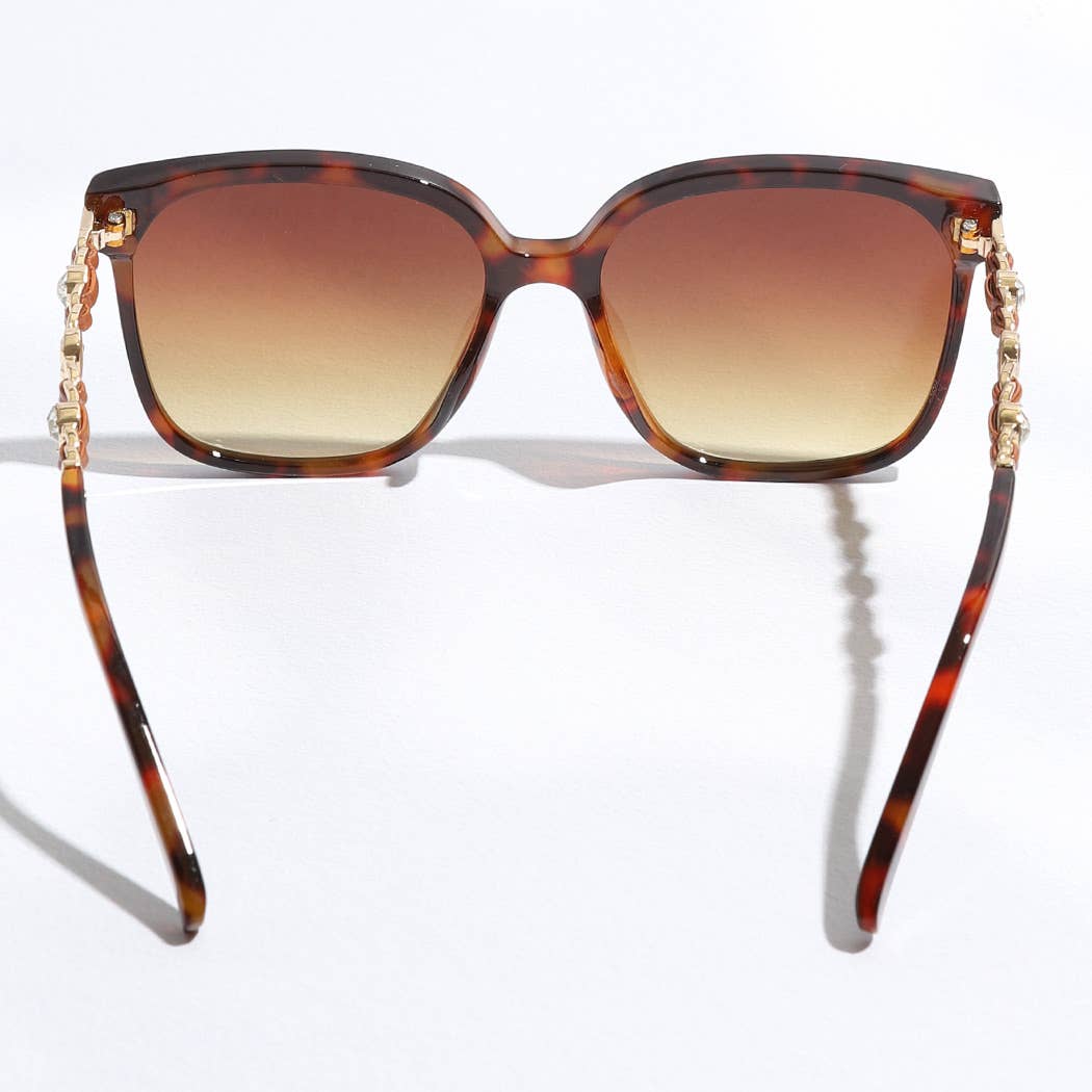 Thin Large Frame Linked Rhinestone Leg Sunglasses